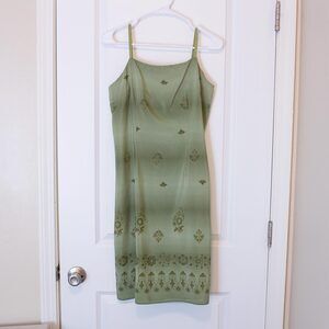 Whimsigoth VTG Dress Green Paisley Gradient Slip Style Midi 13 | Soft Autumn